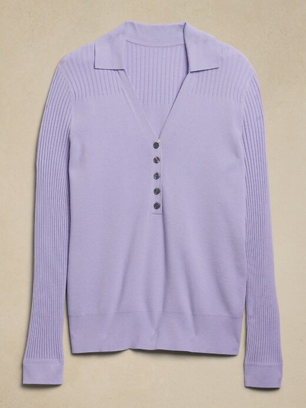 Banana Republic Purple Ribbed Henley Sweater SZ L with Buttons